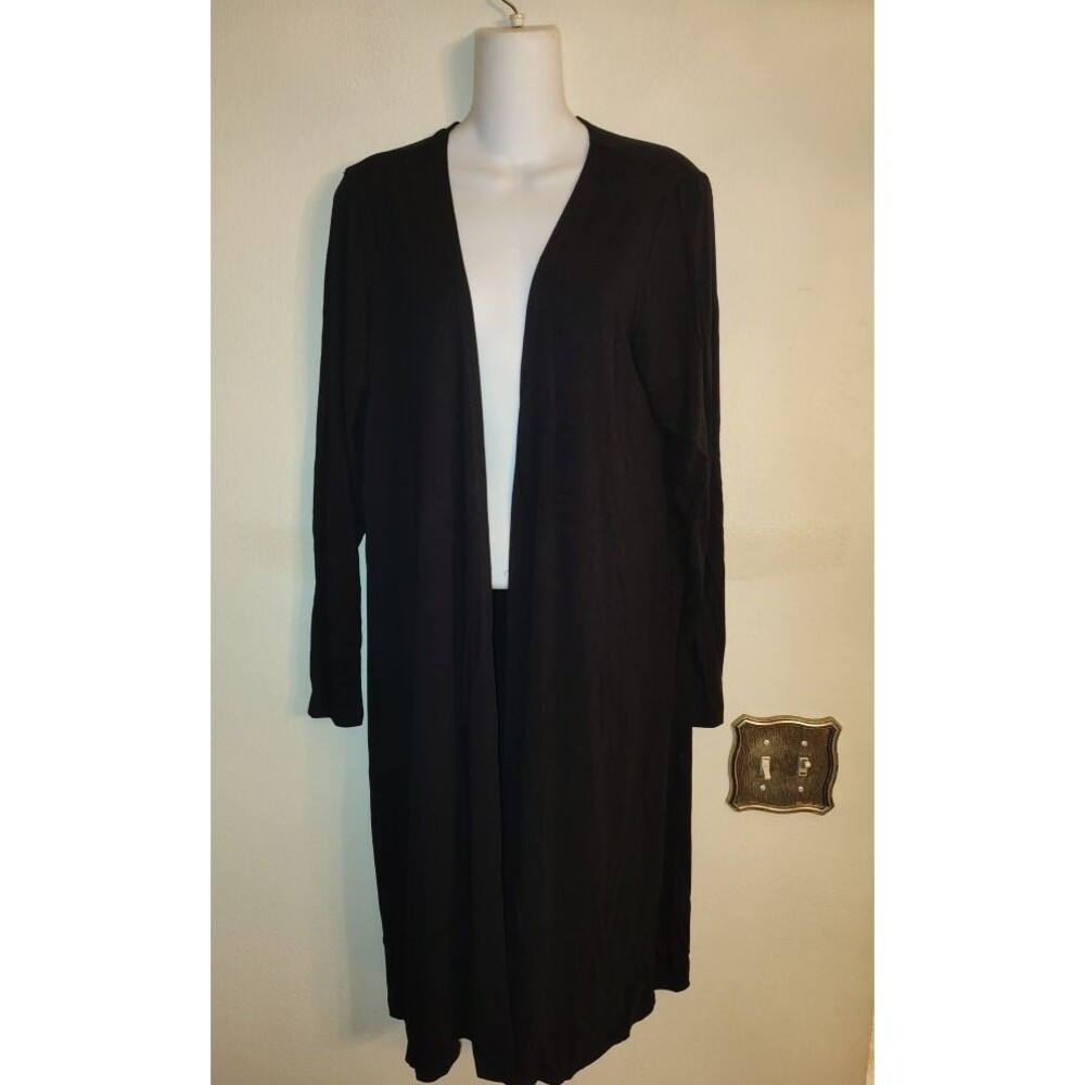 Fashion Nova Women Black Open Front Midi Cardigan Length 42" Good Quality Size L